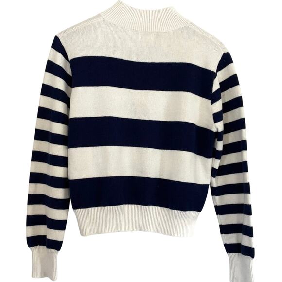 J. Crew Cotton Navy Blue/Ivory Rugby Stripe Mock Neck Long Sleeve Sweater, M - Picture 2 of 12